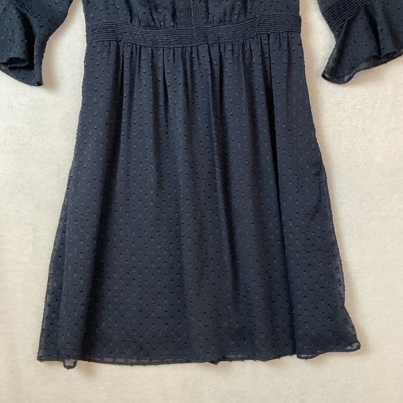 Banana Republic Dress Womens 2 Navy Blue 3/4 Sleeve Tucks Ruffles Sheer Lined - Picture 3 of 12